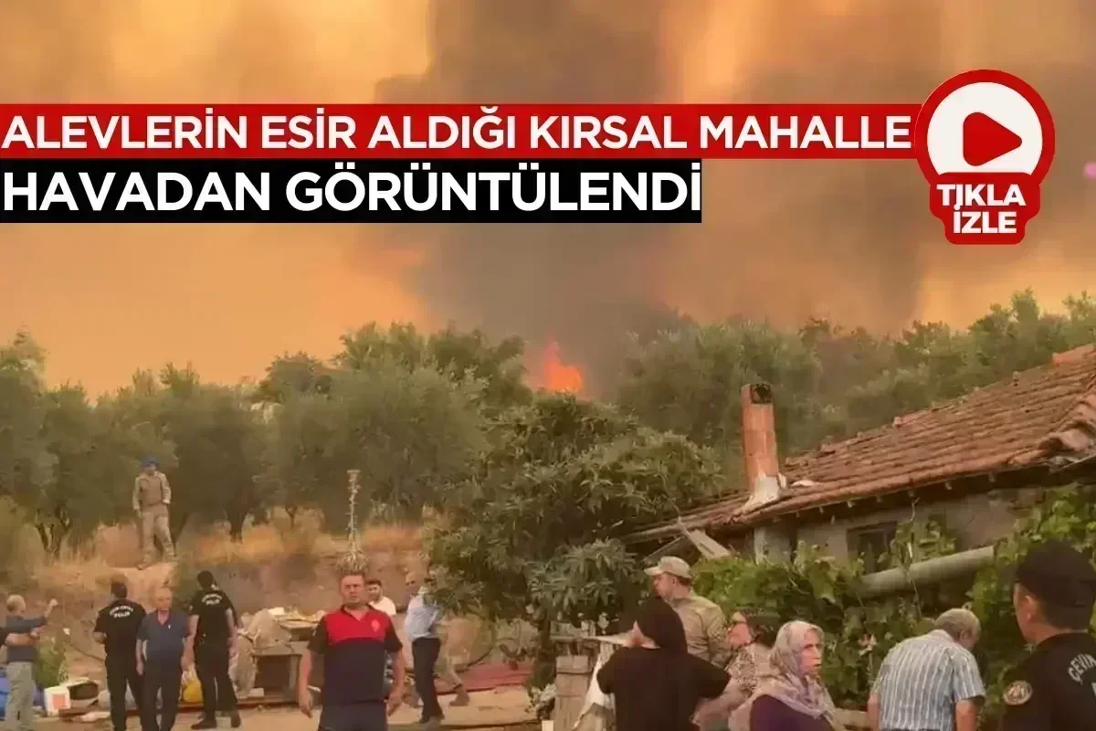 Alevlerin esir aldığı kırsal mahalle havadan görüntülendi