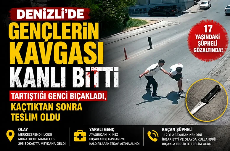 Denizli'de gençlerin kavgası kanlı bitti  Tartıştığı genci bıçakladı, kaçtıktan sonra teslim oldu