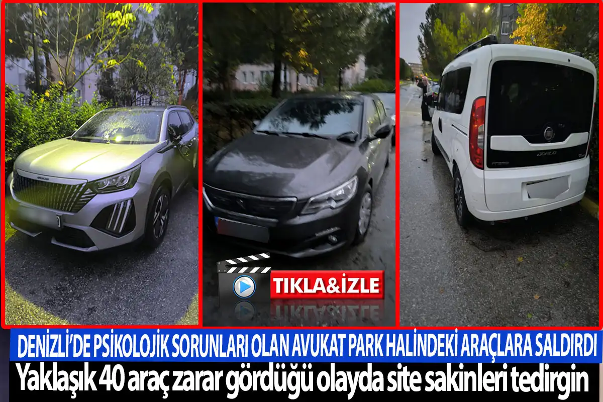 Denizli’de psikolojik sorunları olan avukat park halindeki araçlara saldırdı